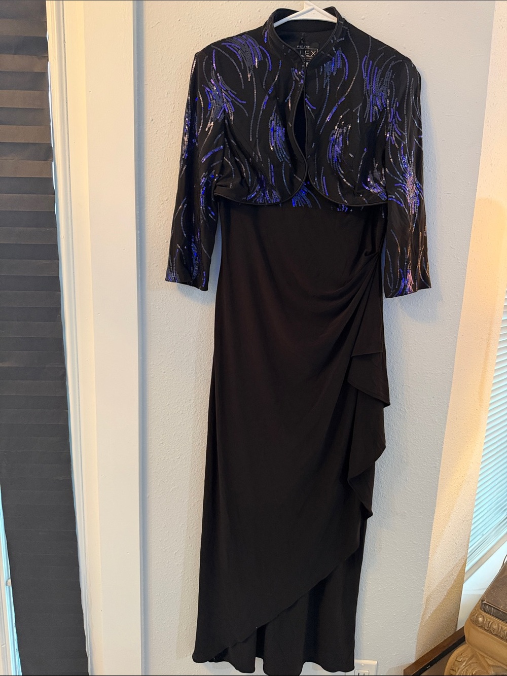 Alex Evenings Black Maxi Dress with Purple Sequin Bolero